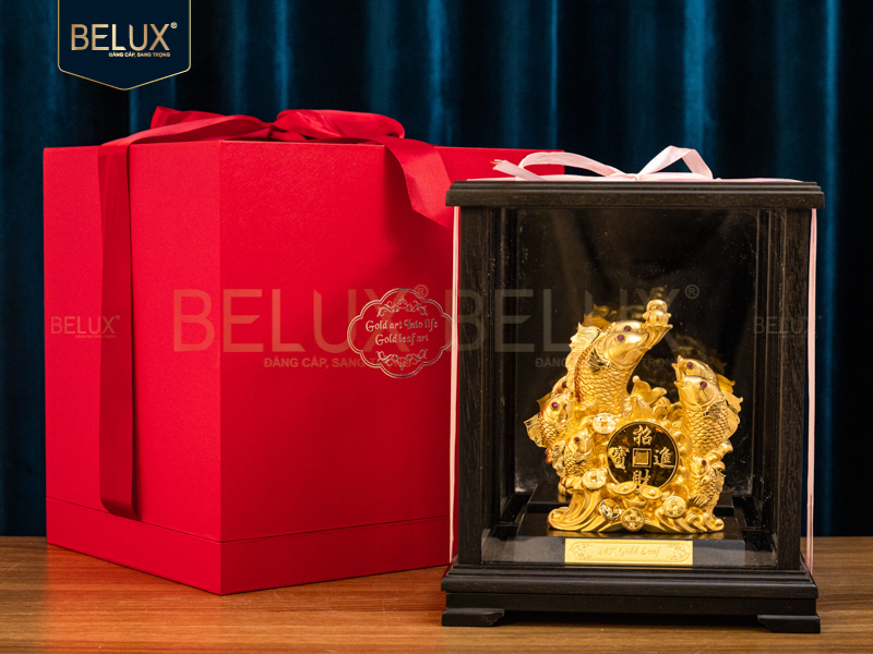 Tượng Cá Chép Vượt Vũ Môn Dát Vàng 24k